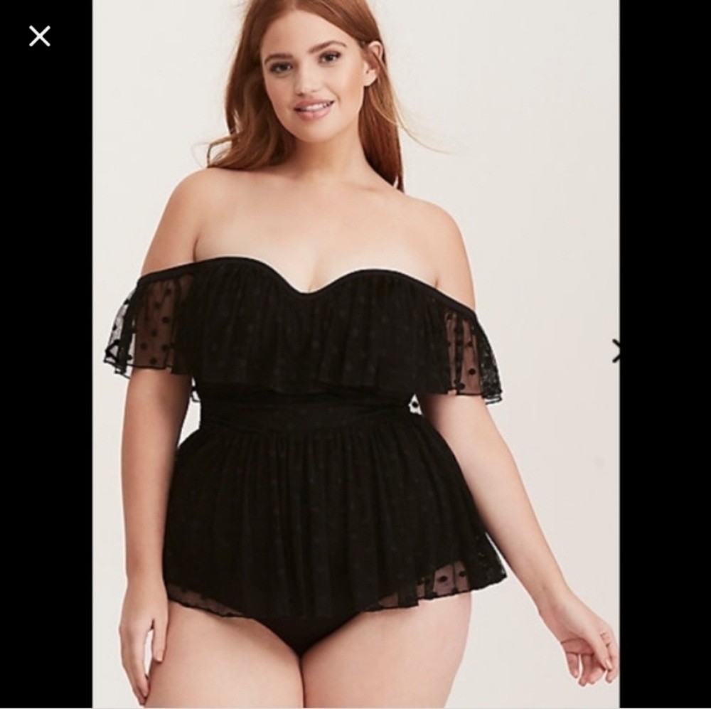 Torrid black sheer polkadot swimsuit